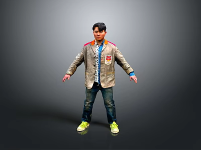 Stylish Casual Daily Life Essentials Including Jacket Jeans And Green Sneakers 3d model