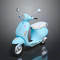 Light Blue Scooter with Transparent Windshield Rearview Mirrors Pink Patterned Seat and Rounded Body Design