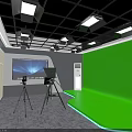 School Multimedia Studio With Green Screen Cameras Tripods Large Display And Lighting Setup