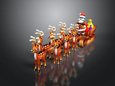 Festive Santa Sleigh Pulled By Reindeer With Christmas Presents 3d model