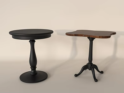 Two Round Tables With Different Designs Black Brown Tops And Unique Bases For Home Decor 3d model