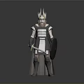 Intricate King Carving Sculpture with Armor Crown Sword and Shield