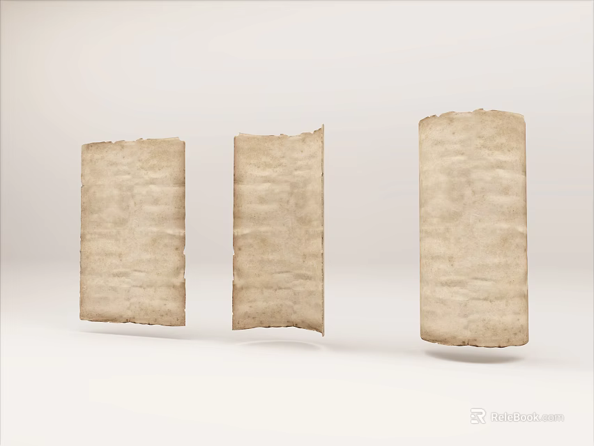 Vintage Paper Scroll Style Decorative Ornament Set With Textured Surface Three Piece 3d model