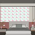 Bedroom Bed With Cute Unicorn Pattern Accent Wall