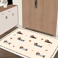 Entryway Hallway Design With White Cabinets Wooden Door And Dog Patterned Rug