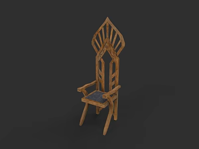 Traditional Wooden Armchair With Unique Carved Back Design And Dark Seat Cushion 3d model