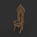 Traditional Wooden Armchair With Unique Carved Back Design And Dark Seat Cushion