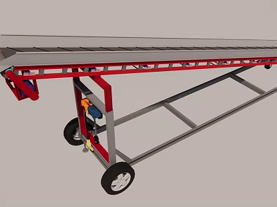 Industrial Conveyor Belt With Metal Frame And Mobile Wheels For Material Transport 3d model