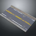 Gray Road Pavement With Double Yellow Solid Lines And White Edge Curb 3d model