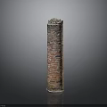 Old Red Brick Chimney Structure With Weathered Top Isolated On Gray Background With Shadow 3d model