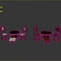 Modern Red Wooden Furniture Set With Chairs Tables And Upholstered Stools For Home