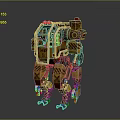 Yellow And Brown Mechanical Robot With Warning Stripes Red Top And Leg Design