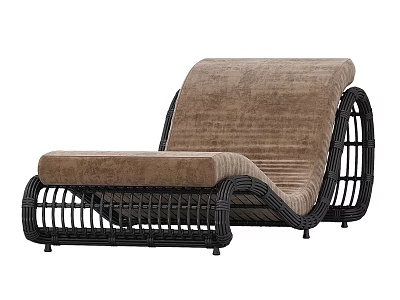 Modern Wicker Outdoor Chair With Brown Cushion And Ottoman For Comfortable Patio Seating 3d model