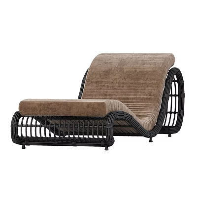 Modern Wicker Outdoor Chair With Brown Cushion And Ottoman For Comfortable Patio Seating 3d model