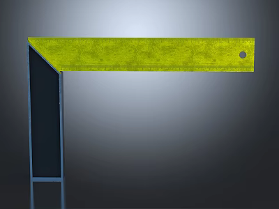 Yellow L Shaped Ruler With Black Edge And Circular Hole For Measurement 3d model