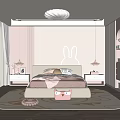 Kids Room Interior Design with Soft Pink Beige Tones Bunny Headboard Bed and Pendant Lights