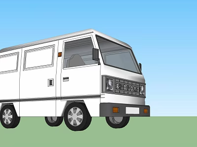 White Van Exterior Design With Windows And Wheels In Cartoon Style Under Blue Sky 3d model