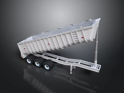 White Tilted Dump Semi Trailer With Multiple Wheels And Gray Cover 3d model