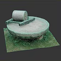 Traditional Stone Mill With Circular Base And Roller On Grassy Ground 3d model