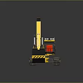 Yellow Construction Excavator With Black Bucket And Tracks In Toy Model Style With Reflection