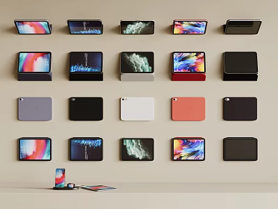 Showcase Various Smartphones And Digital Devices With Colorful Screens Arranged On Display Shelves 3d model
