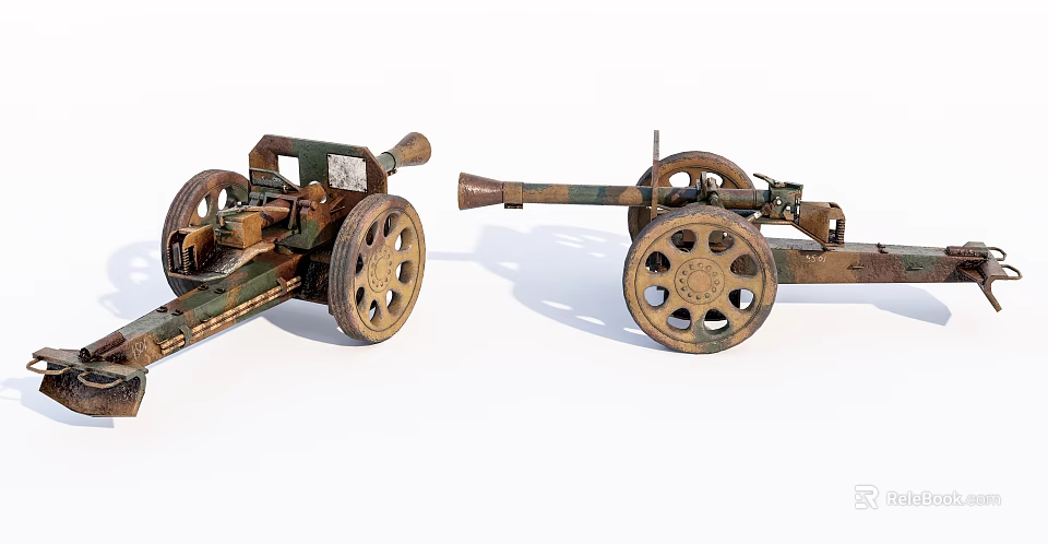 Vintage Military Wheeled Cannons with Rustic Metal Structure Classic Design on White Background 3d model 