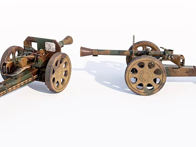 Vintage Military Wheeled Cannons with Rustic Metal Structure Classic Design on White Background 3d model