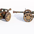 Vintage Military Wheeled Cannons with Rustic Metal Structure Classic Design on White Background