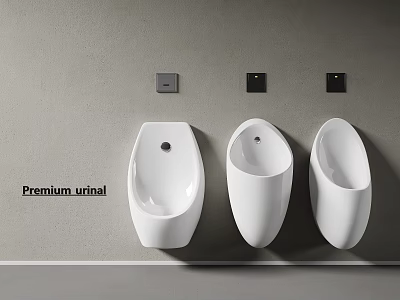 Premium White Wall Mounted Urinals With Modern Design And Black Controls 3d model