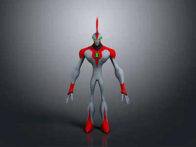 3D Animated Character Model With Red Horn Green Eyes And Chest Emblem 3d model