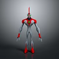 3D Animated Character Model With Red Horn Green Eyes And Chest Emblem