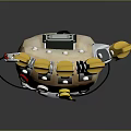 Potato Shaped Robotic Mechanical Device With Yellow Fingers And Metal Components