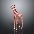 3D Model Toy Giraffe With Brown Spots And Red Mane On Black Reflective Surface 3d model