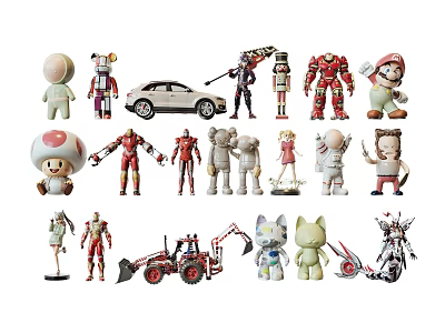 Dolls With Various Designs Including Robot Animal And Cartoon Characters For Collection 3d model