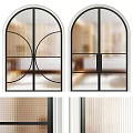 Arched Windows In Various Styles With Black Frames And Grid Designs For Interior 3d model