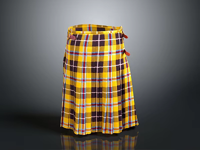 Yellow Purple White Plaid Kitchen Apron With Red Decorative Buttons 3d model