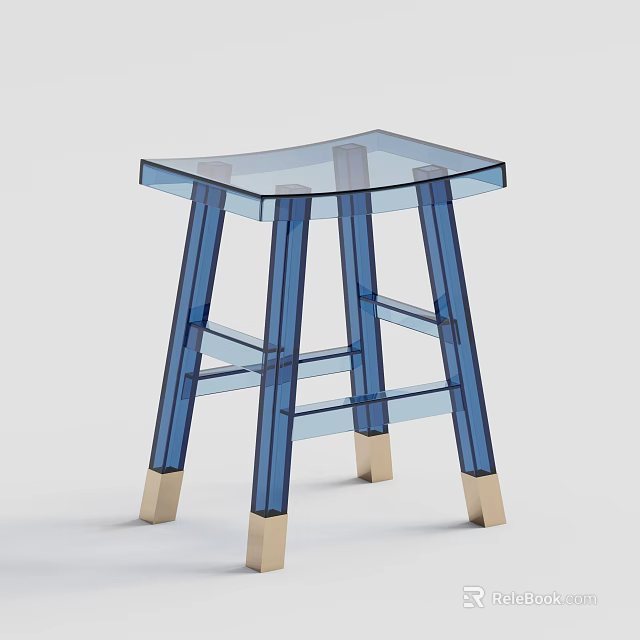 Modern Transparent Blue Stool With Golden Legs And Sturdy Design Structure 3d model 