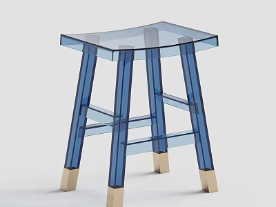 Modern Transparent Blue Stool With Golden Legs And Sturdy Design Structure 3d model