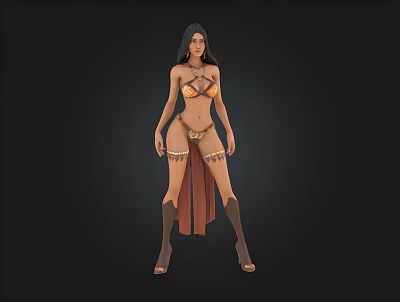 3D Model Woman In Fantasy Bikini Top With Decorative Skirt And Thigh High Boots 3d model 3D Model Woman In Fantasy Bikini Top With Decorative Skirt And Thigh High Boots 3d model