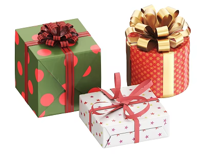 Decorative Ornament Set with Colorful Gift Boxes Various Designs and Elegant Bows Ribbons 3d model
