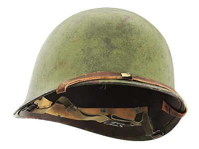Green Worn Helmet With Interior Leather Strap And Metal Buckle 3d model