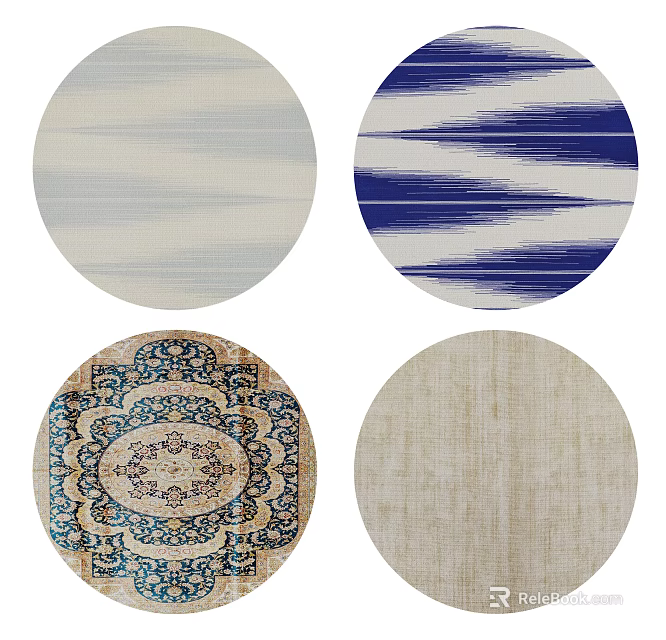 Round Rugs With Four Different Patterns Blue Beige And Traditional Designs 3d model
