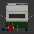 Vintage White Green Orange Striped Food Truck With Roof Rack Awning Windows And Red Wheels