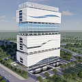 Modern Office Building With Glass Curtain Walls Wavy Facade And Landscaped Surroundings