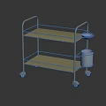 Sturdy Metal Utility Cart With Two Shelves Wheels And Small Bucket