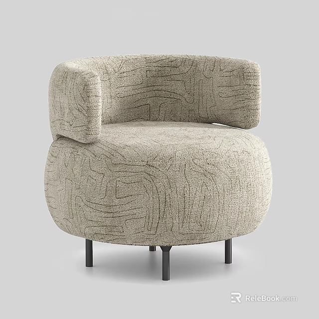 Modern Beige Textured Fabric Single Sofa With Rounded Armrests And Metal Legs 3d model