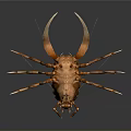 Orange Crustacean Like Creature with Large Claws and Multiple Sharp Legs on Gray Gradient Background