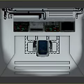 Metallic Industrial Control Panel Station With Chair Display Screens Buttons And Pipes
