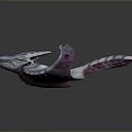 Unique Winged Fantasy Creature 3D Model With Blue White Stripes Purple Accents And Sharp Teeth