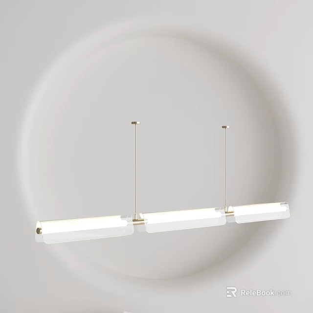 Modern Linear Pendant Chandelier With White Acrylic Shades And Metal Suspension Rods 3d model 
